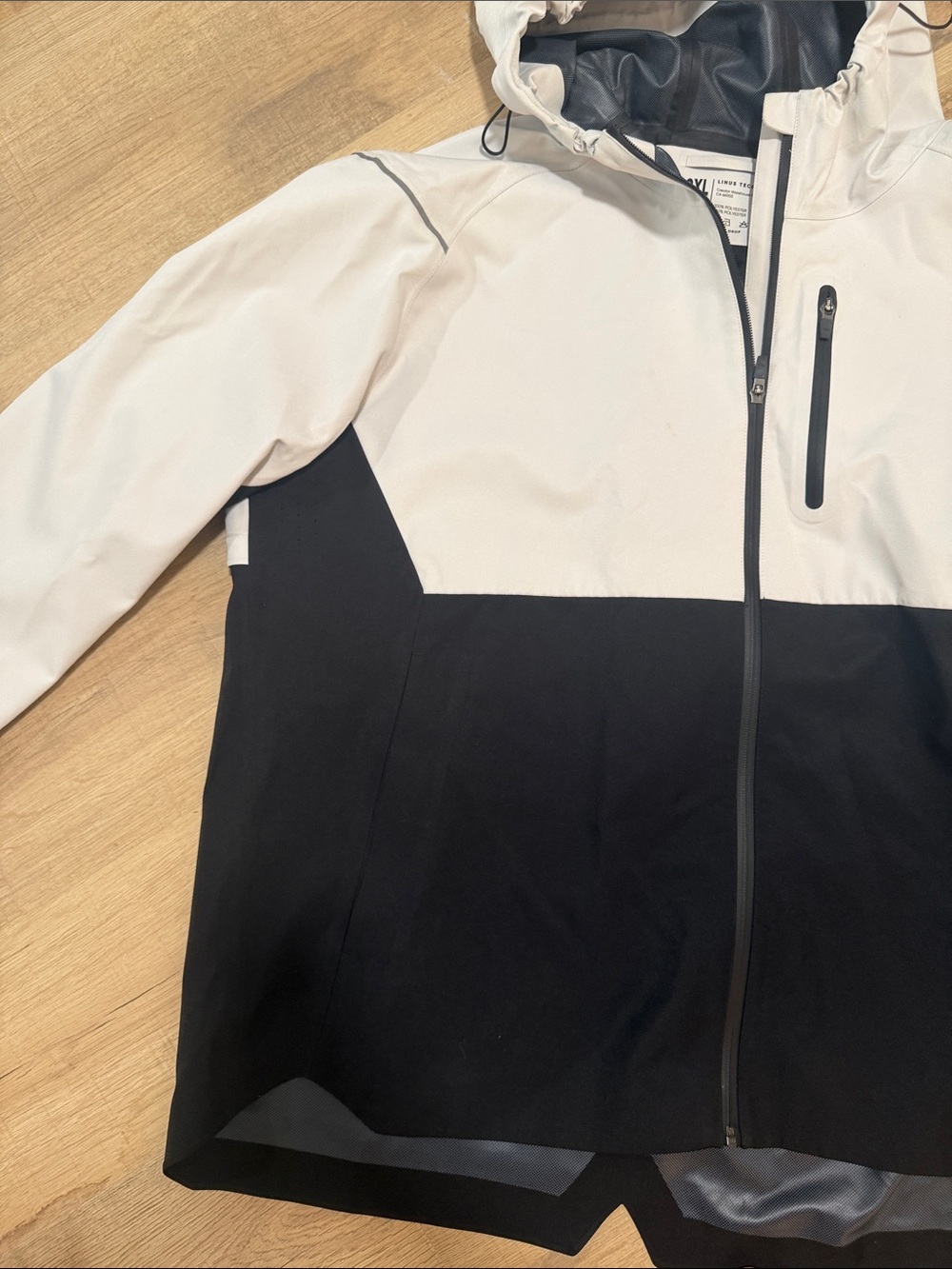 Men's Two-Tone Hooded Rain Jacket - White & Black - Picture 4 of 8
